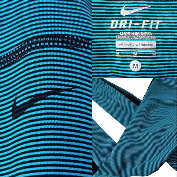Nike DRI-FIT Fold Over Leggings in Blue and Black Stripe size Medium - Picture 1 of 10